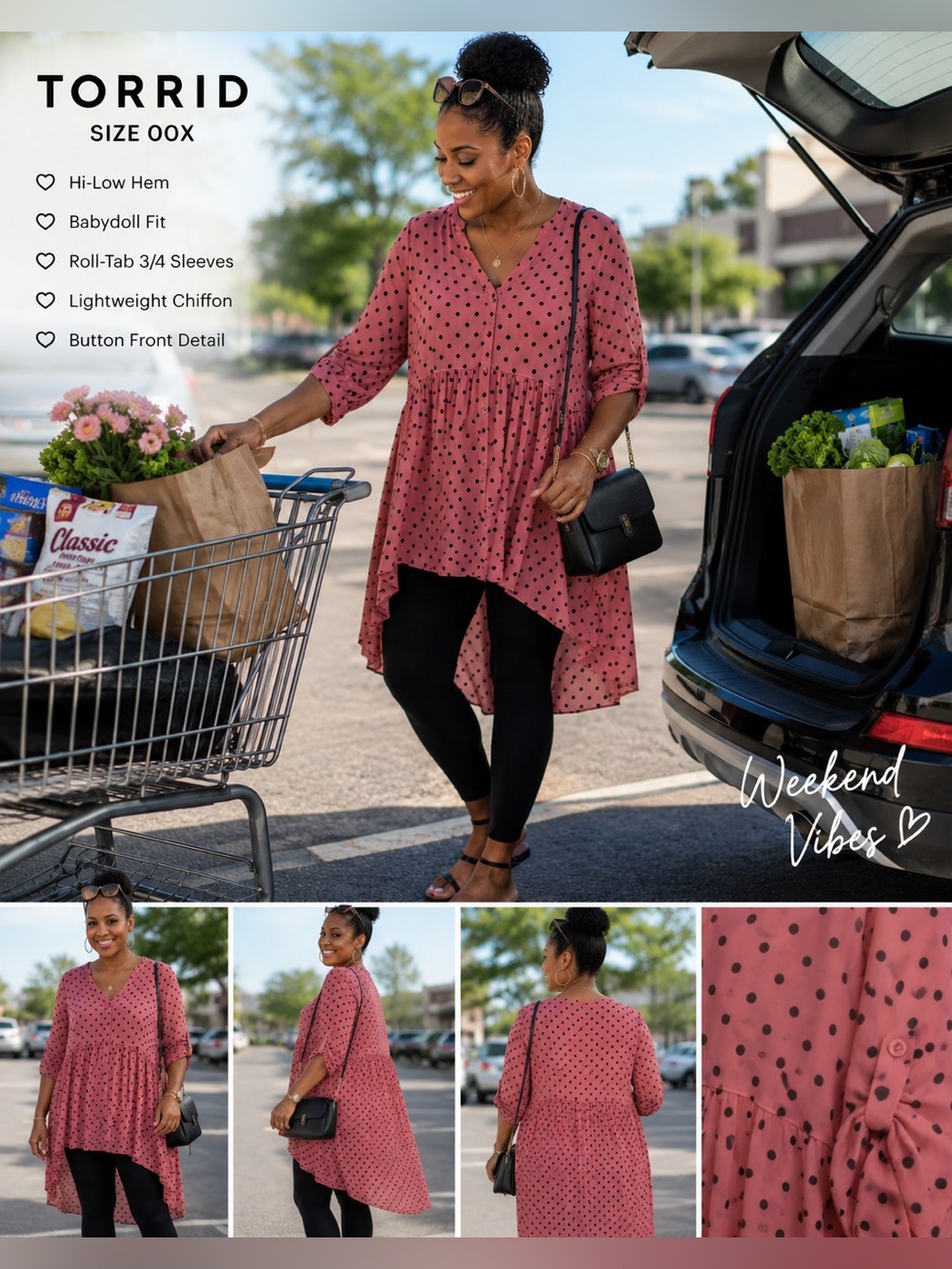 Torrid Dusty Rose Polka Dot Hi-Low Tunic Dress 00X